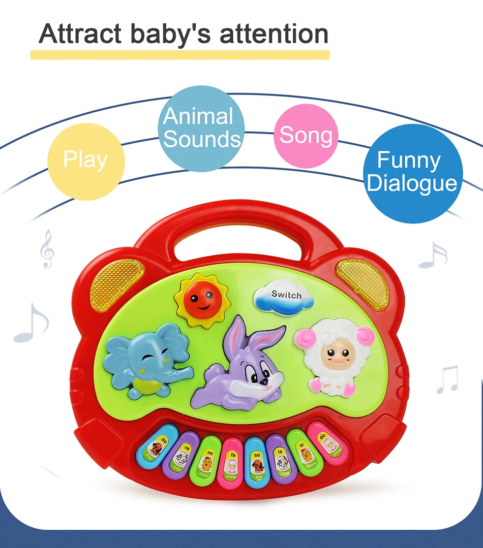 Kids Cartoon Piano Keyboard with Animal Sounds & Flashing Lights