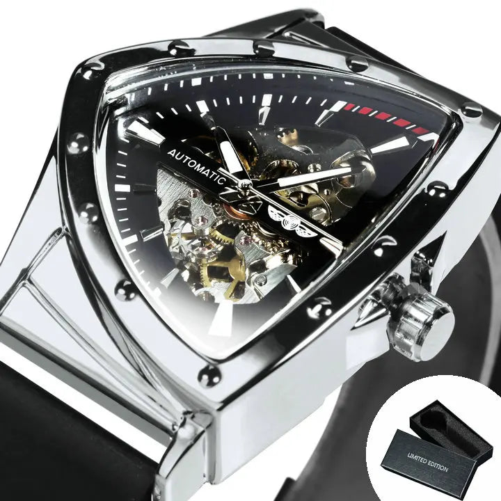 WINNER Sports Triangle Skeleton Automatic Men Watch Luminous Pointers Fashion Rubber Strap Luxury Military Mechanical Watches