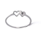 COOLTIME Initial Letter Ring for Women Stainless Steel A-Z Alphabet Double Heart Rings Simple Wedding Cheap Gift For Lover