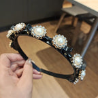 Double Layer Braided Pearl Headband for Women
