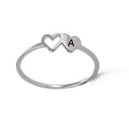 COOLTIME Initial Letter Ring for Women Stainless Steel A-Z Alphabet Double Heart Rings Simple Wedding Cheap Gift For Lover
