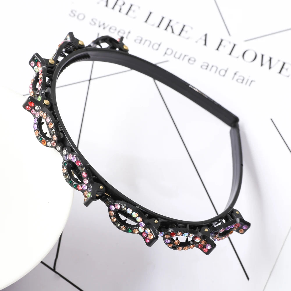 Double Layer Braided Pearl Headband for Women