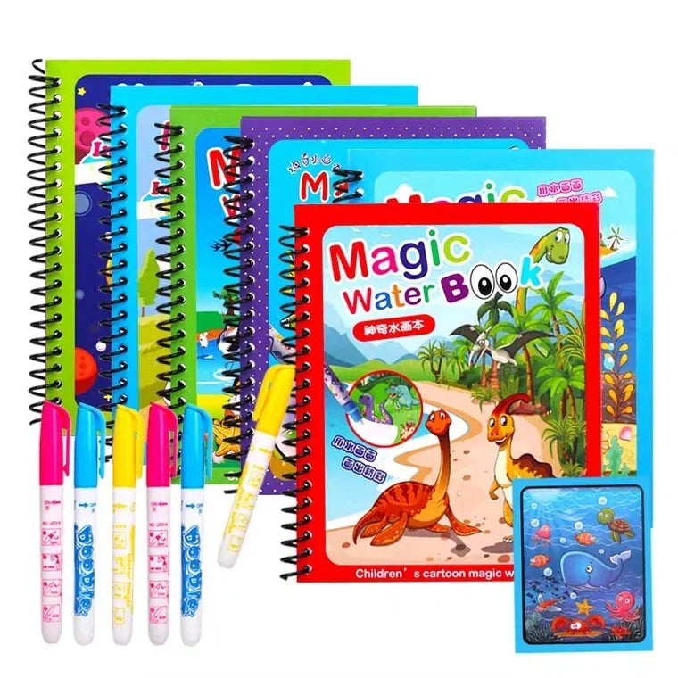 Magic Water Drawing Book with Reusable Coloring Pen for Kids Fun