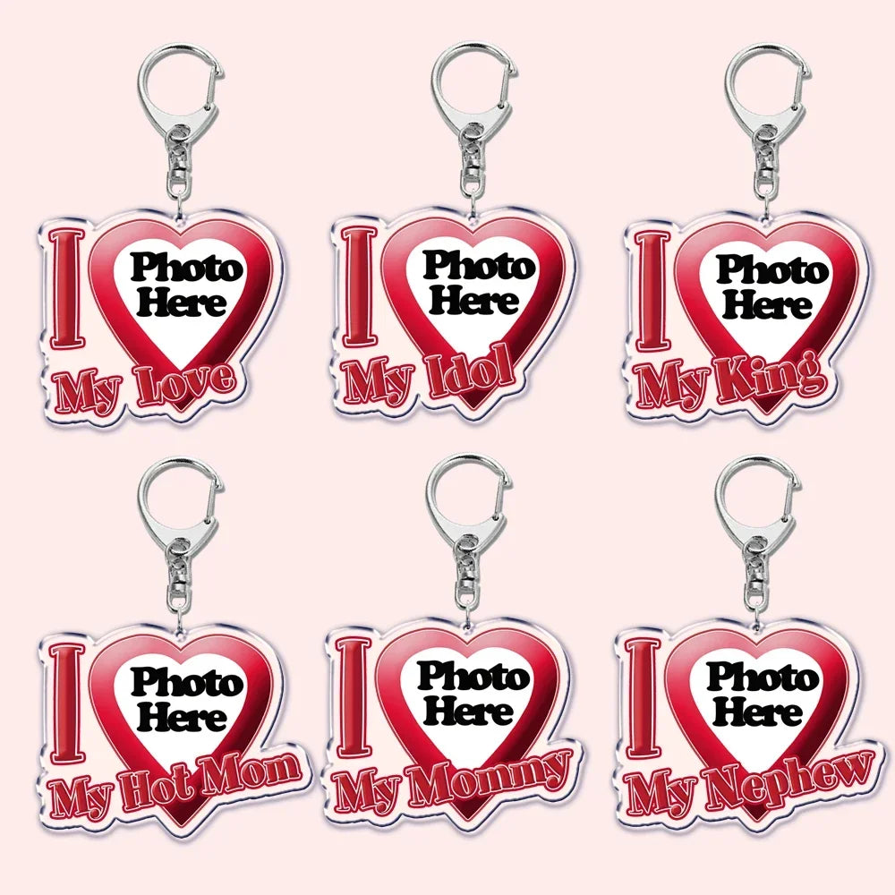 Custom Text I Love My Boyfriend Girlfriend Keychains Key Chain Photo Wife Hot Mom Dad King Queen Idol Baby Family Keychains Gift