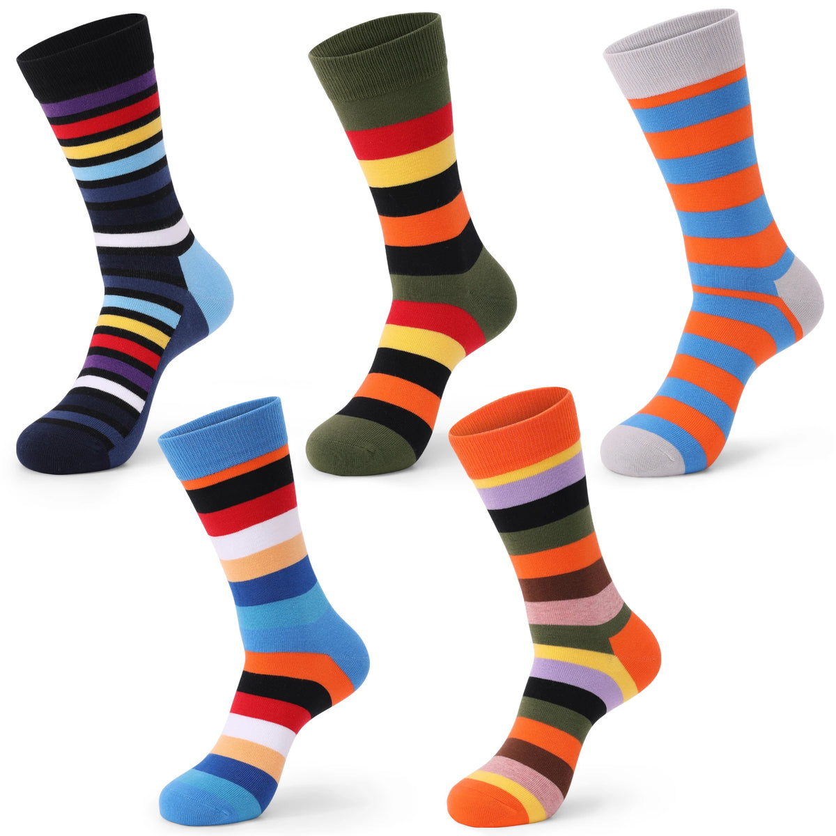 5 Pairs Mens Dress Socks Plus Large Size，High Quality Combed Cotton Crew Socks，Black Cool Argyle Breathable Casual Socks for Men
