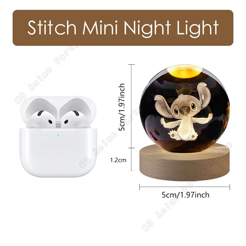 5cm Lilo and Stitch Disney Unique 3D Crystal Ball Lamp LED Luminous Crystal Ball Night Light Glass Birthday Gifts Toy