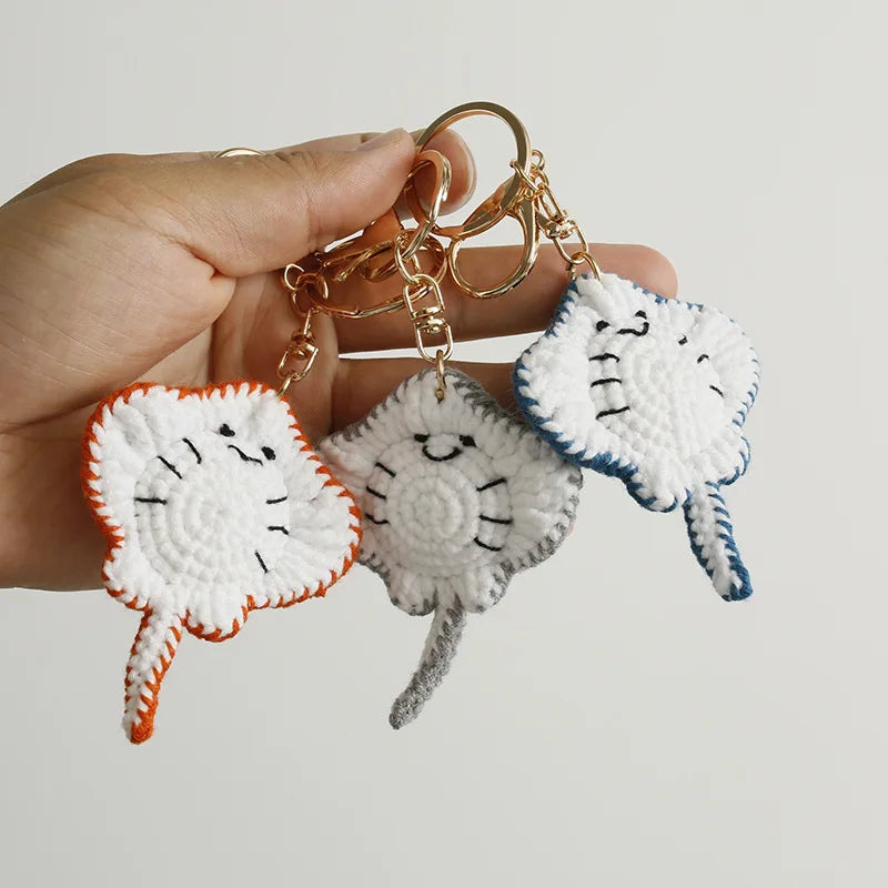 Cute Crochet Stingray Keychain Marine Fish Bag Charm