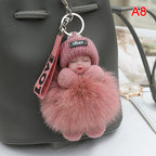 Sleeping Baby Pompom Plush Keychain Cute Fluffy Bag Charm