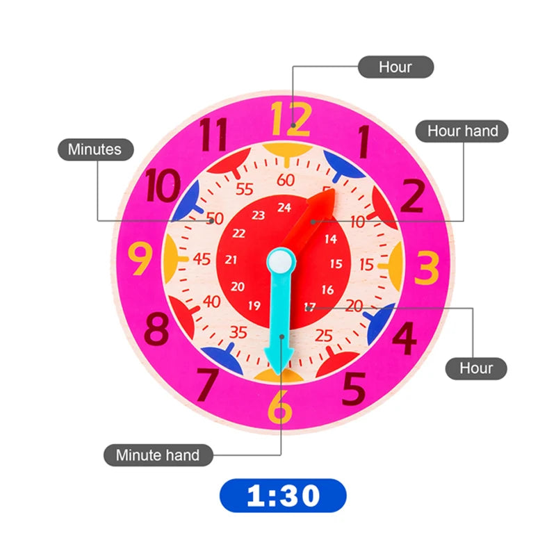 Montessori Wooden Learning Clock Time Teaching Toy for Kids
