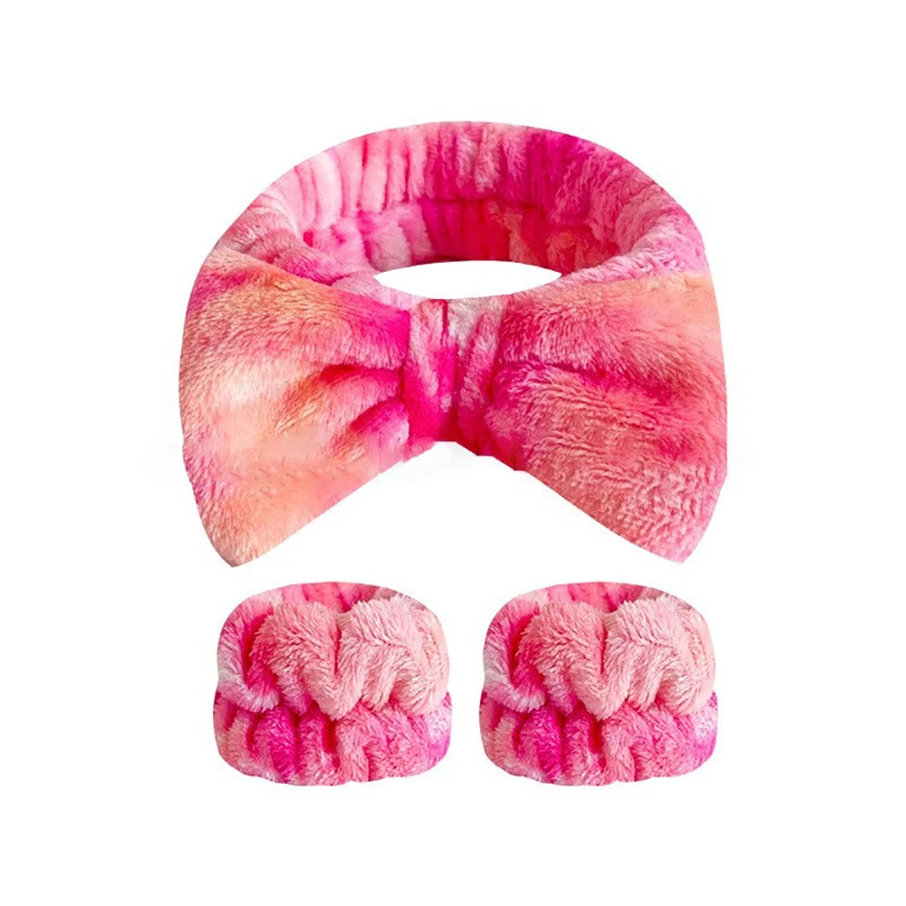 Coral Fleece Face Wash Headband & Absorbent Wristband Set