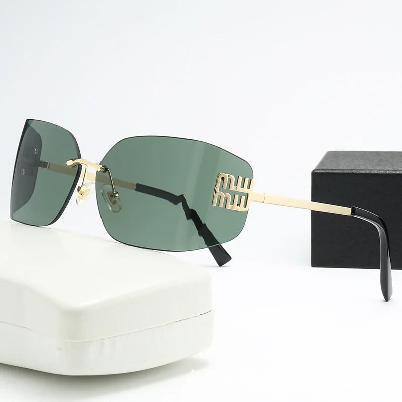 Frameless Square Cut Edge One-Piece Sunglasses UV400 Women Street Style