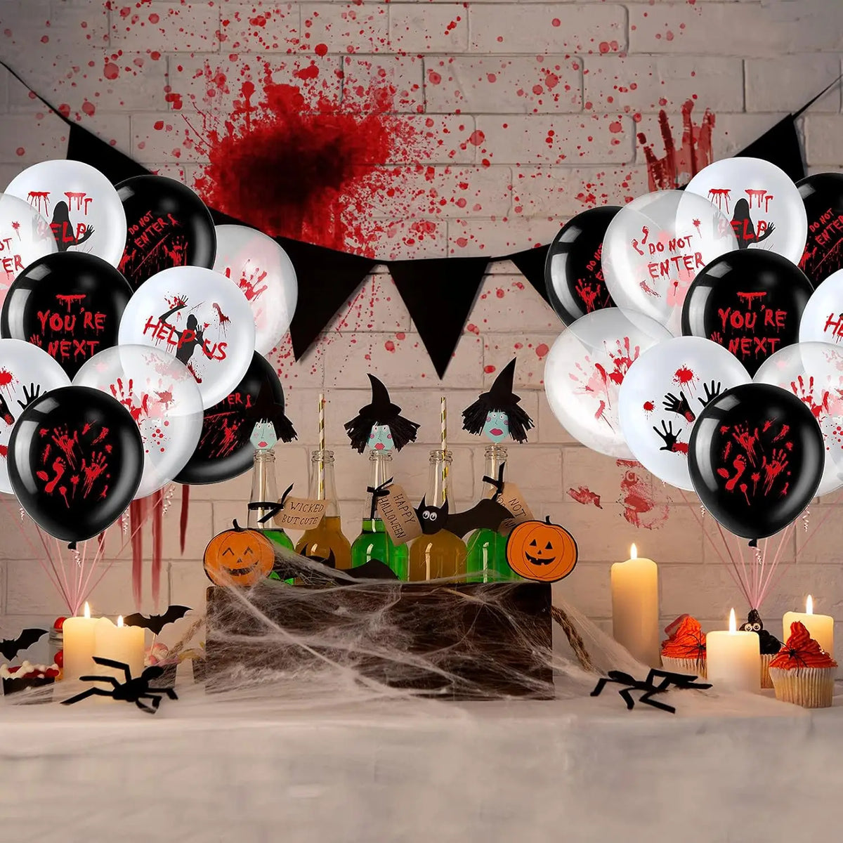 Halloween Balloons, 12 Inch Bloody Balloon,  Horror Balloons with Scary Blood Handprint Zombie Latex Balloon for Halloween Party