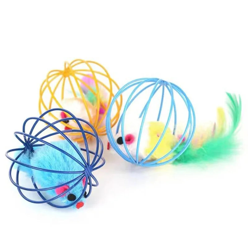 Interactive Colorful Mouse Cage Cat Toy for Indoor Active Play