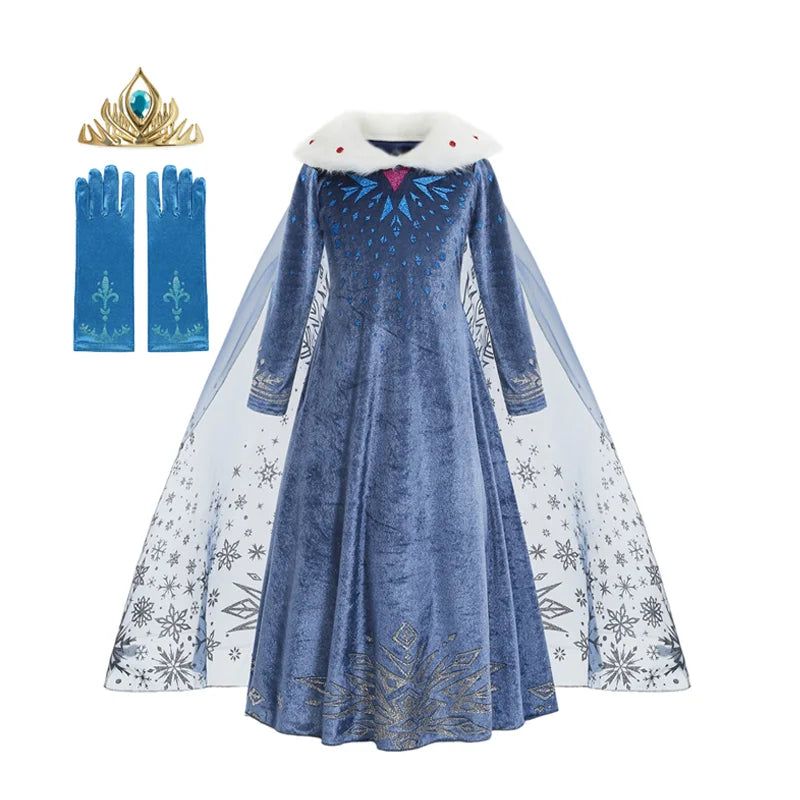 Girls Elsa Snow Queen Princess Costume Dress – Winter Cosplay Outfit