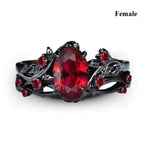 Charm Couple Rings Romantic Women Red Rhinestones Rings Set Trendy Men Stainless Steel Celtic Dragon Rings Wedding Band Jewelry
