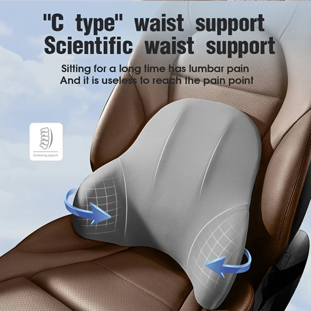 Memory Foam Headrest Lumbar Support Set Ergonomic Neck Pillow Back Cushion Car Driver Seat Comfort Breathable Polyester Fabric