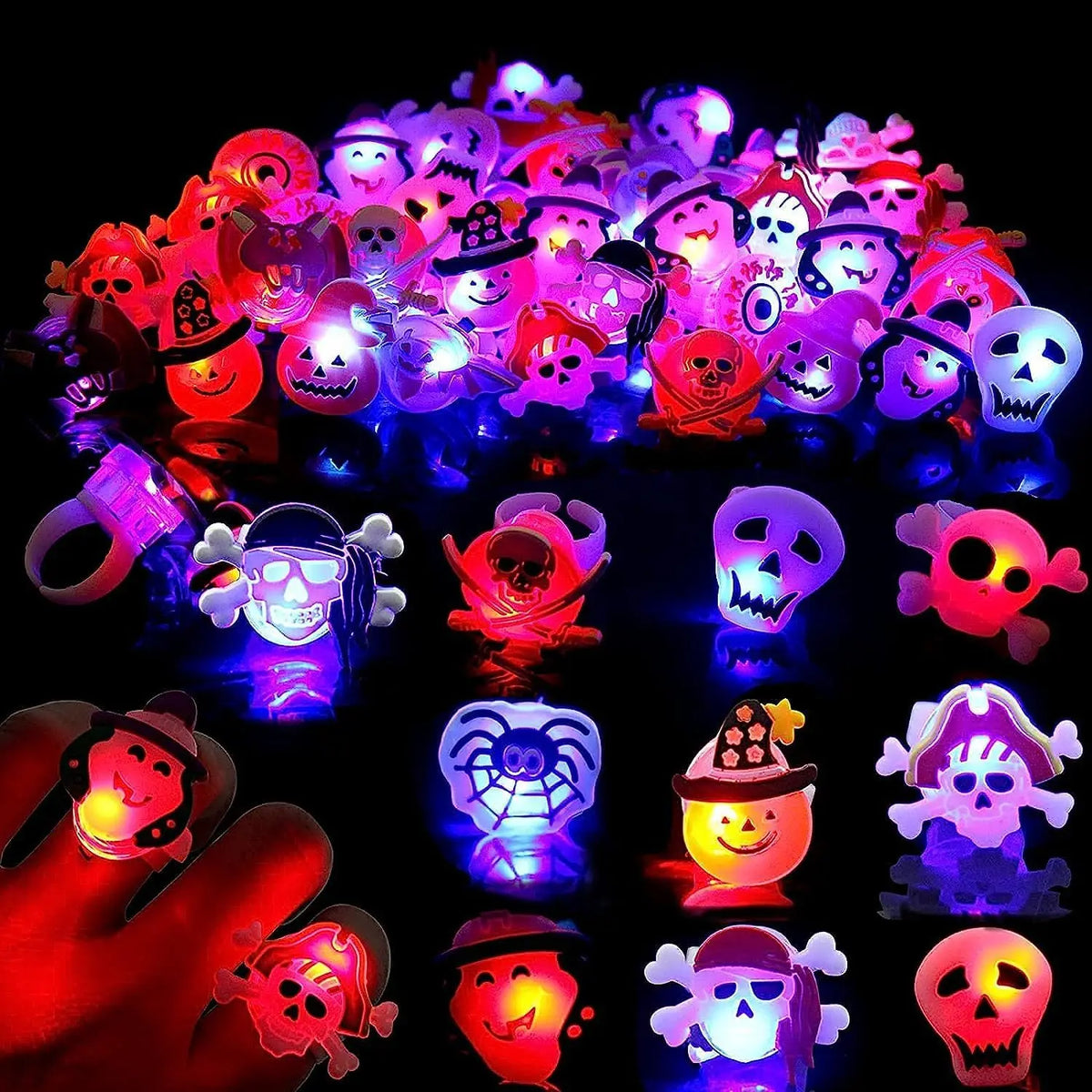 Halloween Light Up Rings for Kids,50 Pcs LED Flashing Ring Toys for Halloween Kids Party Favors Prizes and Goodie Bag Fillers