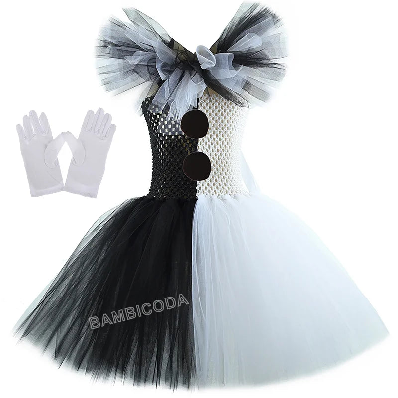 Girls Horror Clown Costume – Black & White Tutu Dress
