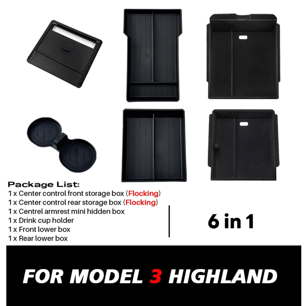 TEKSY For Tesla New Model 3 HIGHLAND 2025 2026 Center Console Storage Armrest Storage Box Upper&Lower Flocking Accessories New