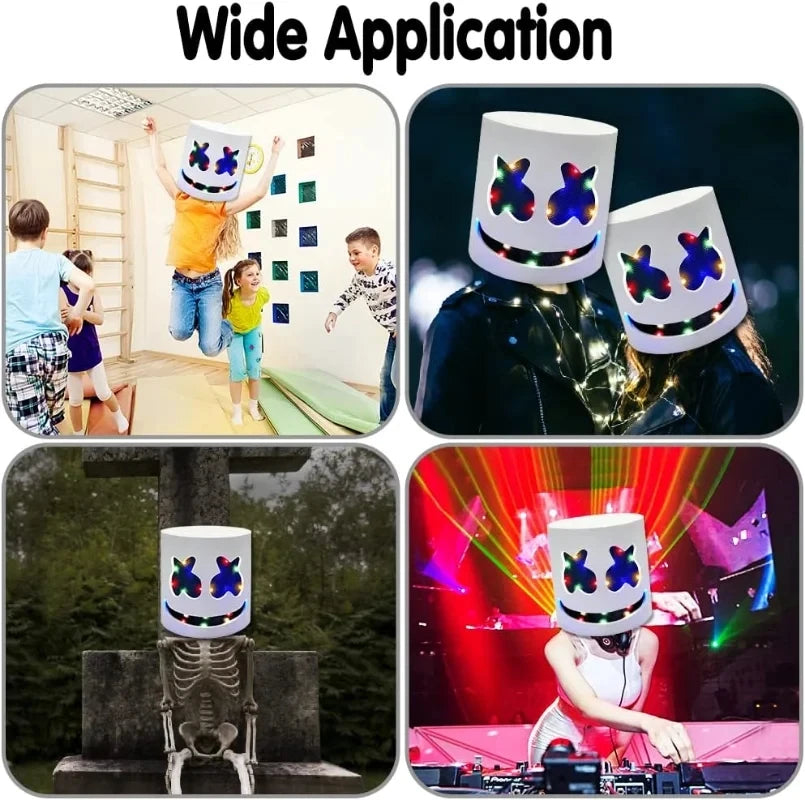 Halloween LED DJ Mask Lifelike Marshmello Mask Breathable Helmet Mask Durable Carnival Festival Halloween Party Props Cosplay