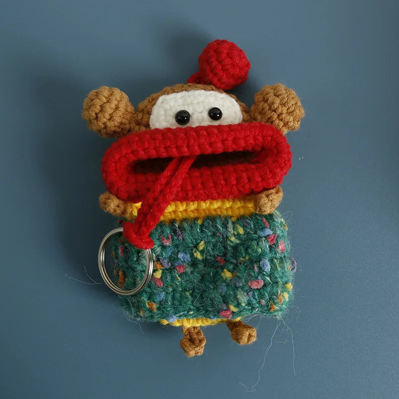 Funny Fruit Sausage Mouth Crochet Keychain Key Holder