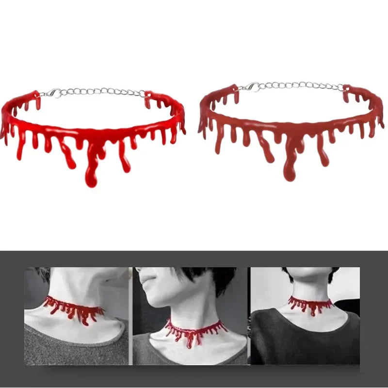 2/1pcs Halloween Horror Blood Necklace Fake Vampire Dark Blood Necklace Halloween Decoration Cosplay Costume Party Accessories