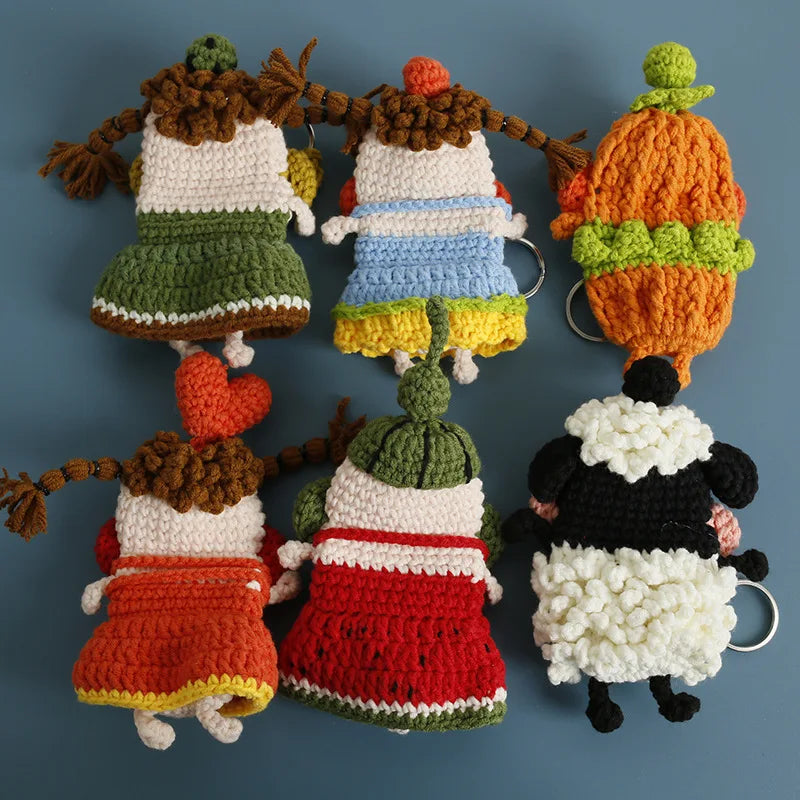 Funny Fruit Sausage Mouth Crochet Keychain Key Holder
