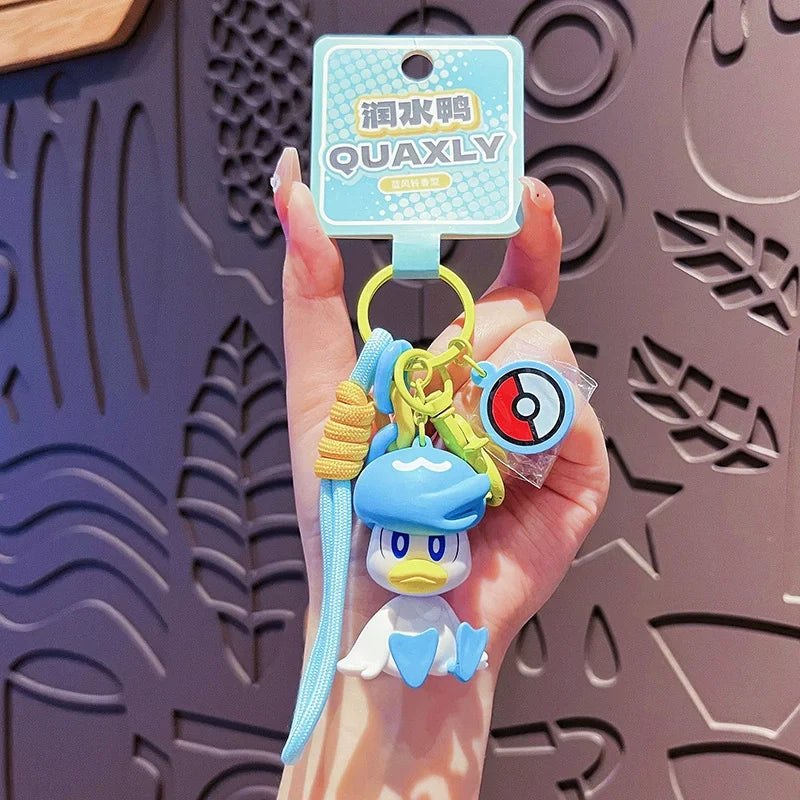 Genuine Pokemon Keychain Pikachu Gengar Sylveon Sprigatito Quaxly Fuecoco Anime Action Figure Toy Keyring Fragrance Pendant Gift