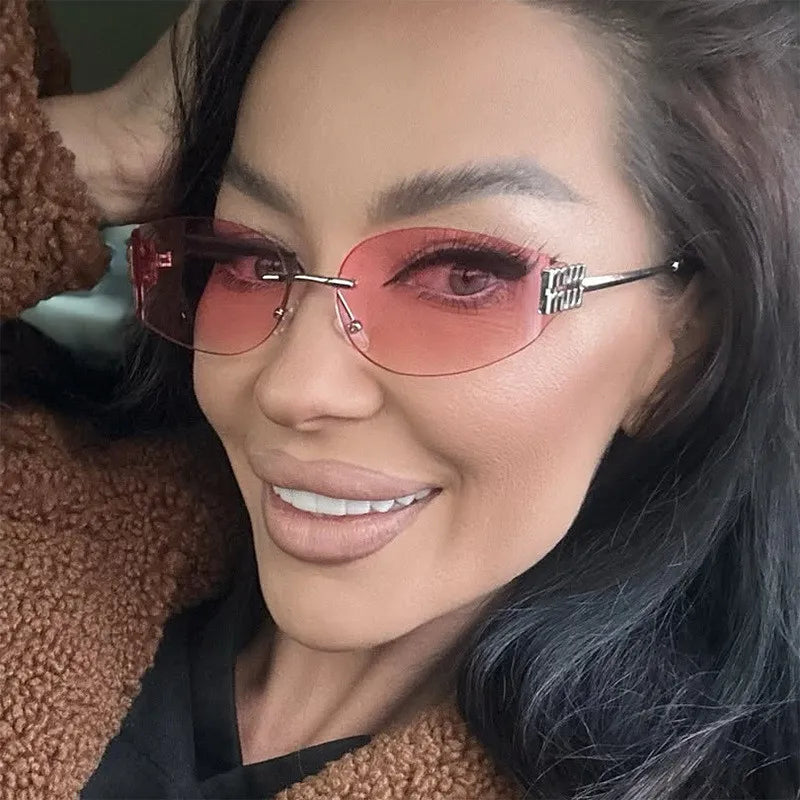 Rimless Oval Oversized Gradient UV400 Sunglasses for Women