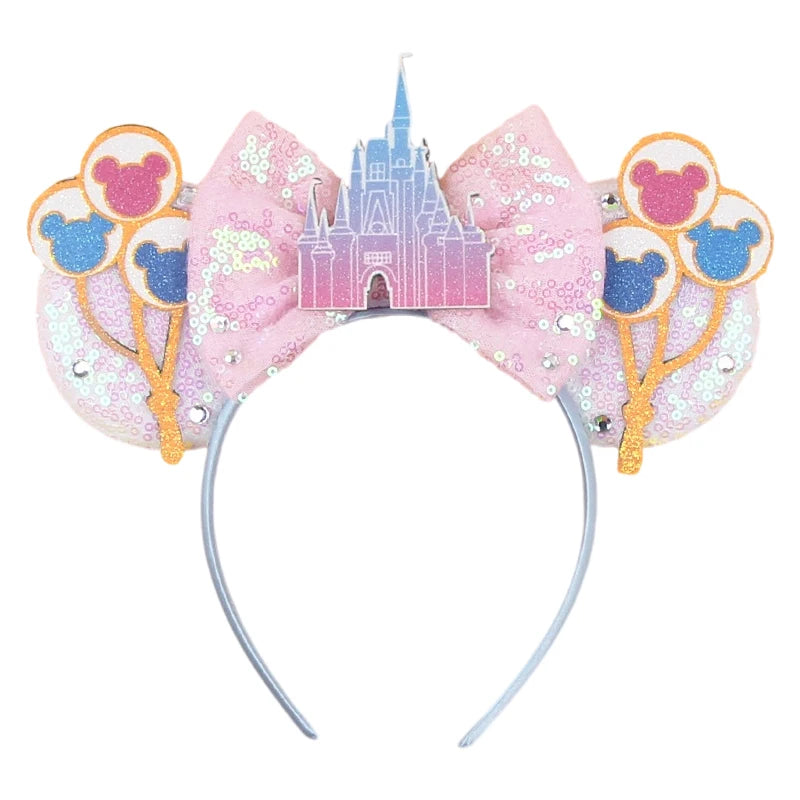 2026 Trip Mouse Ears Headband for Girls Women Sequin Castle 5"Bow Hairband Festival Party Cosplay DIY Hair Accessories