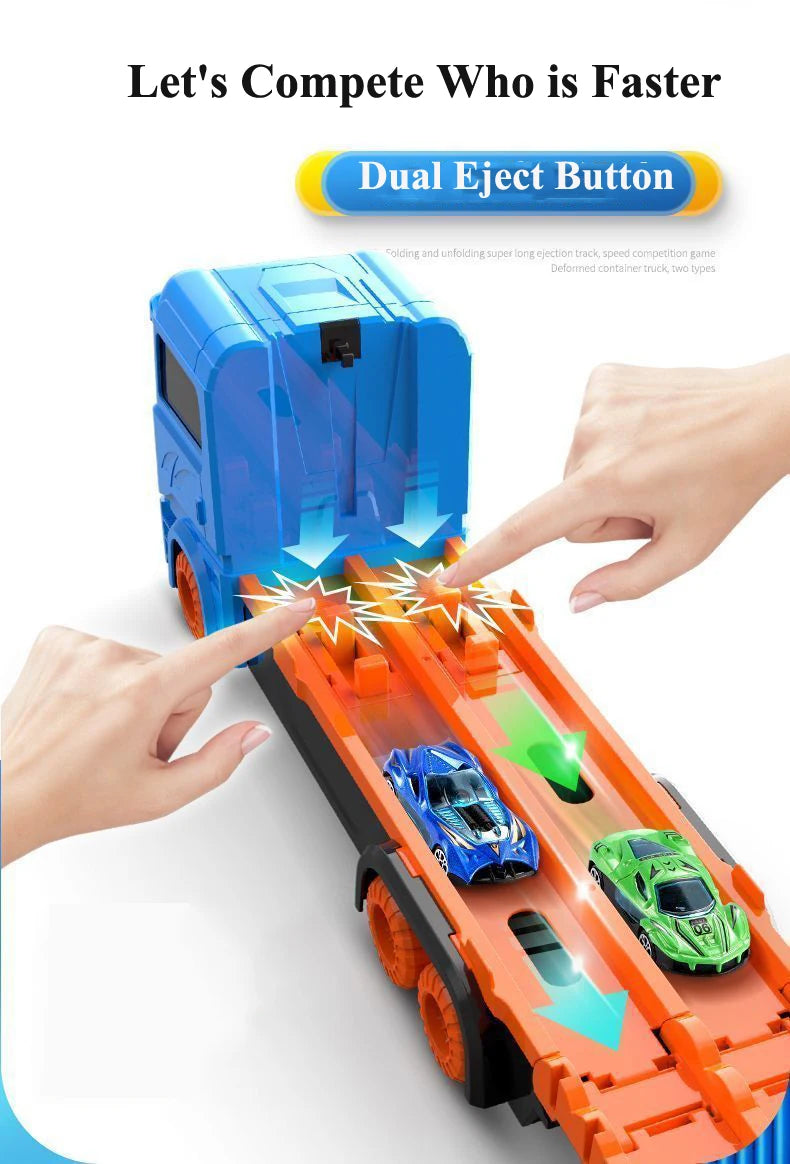 Large Car Transporter Truck with Folding Race Track & Alloy Cars