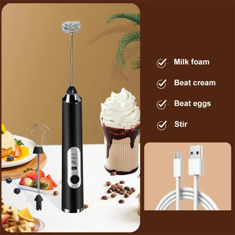 Wireless Electric Milk Frother USB Rechargeable Handheld Coffee Whisk Mixer