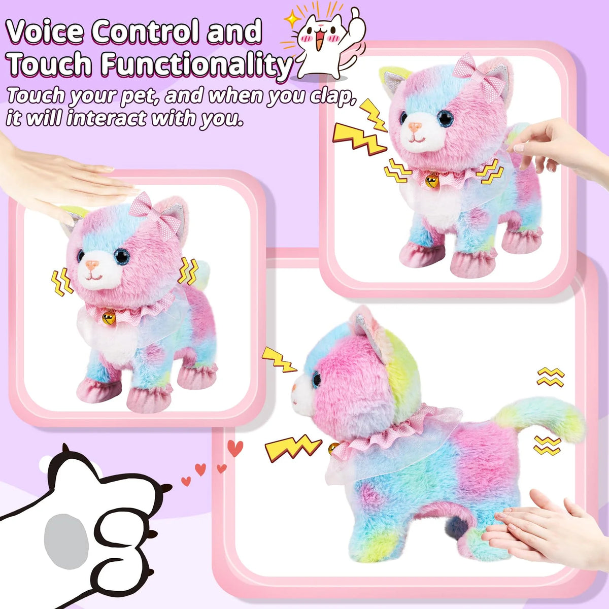 Interactive Walking Plush Cat with Remote Leash & Voice Control