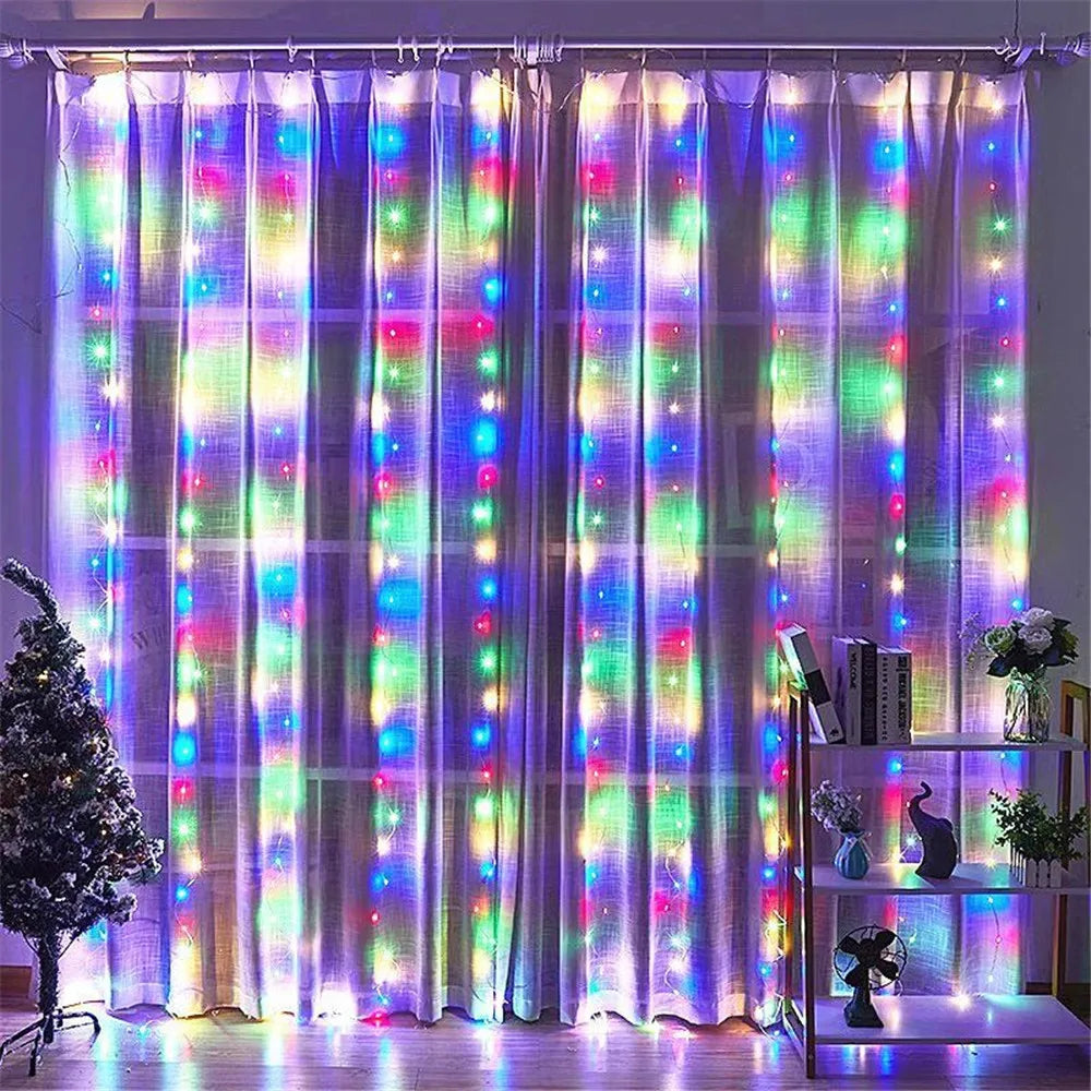 Wedding Garland Fairy Lights Outdoor 8 Mode LED USB Curtain Light String Christmas Tree Holiday Decoration Garden Light