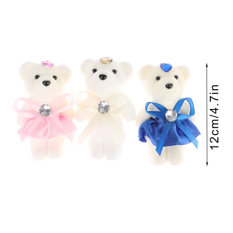 10Pcs Hot 12cm Bear Flower Bouquet Toy Cartoon Doll Teddy Bear Bouquet Graduation Birthday Wedding Gifts Party Decor