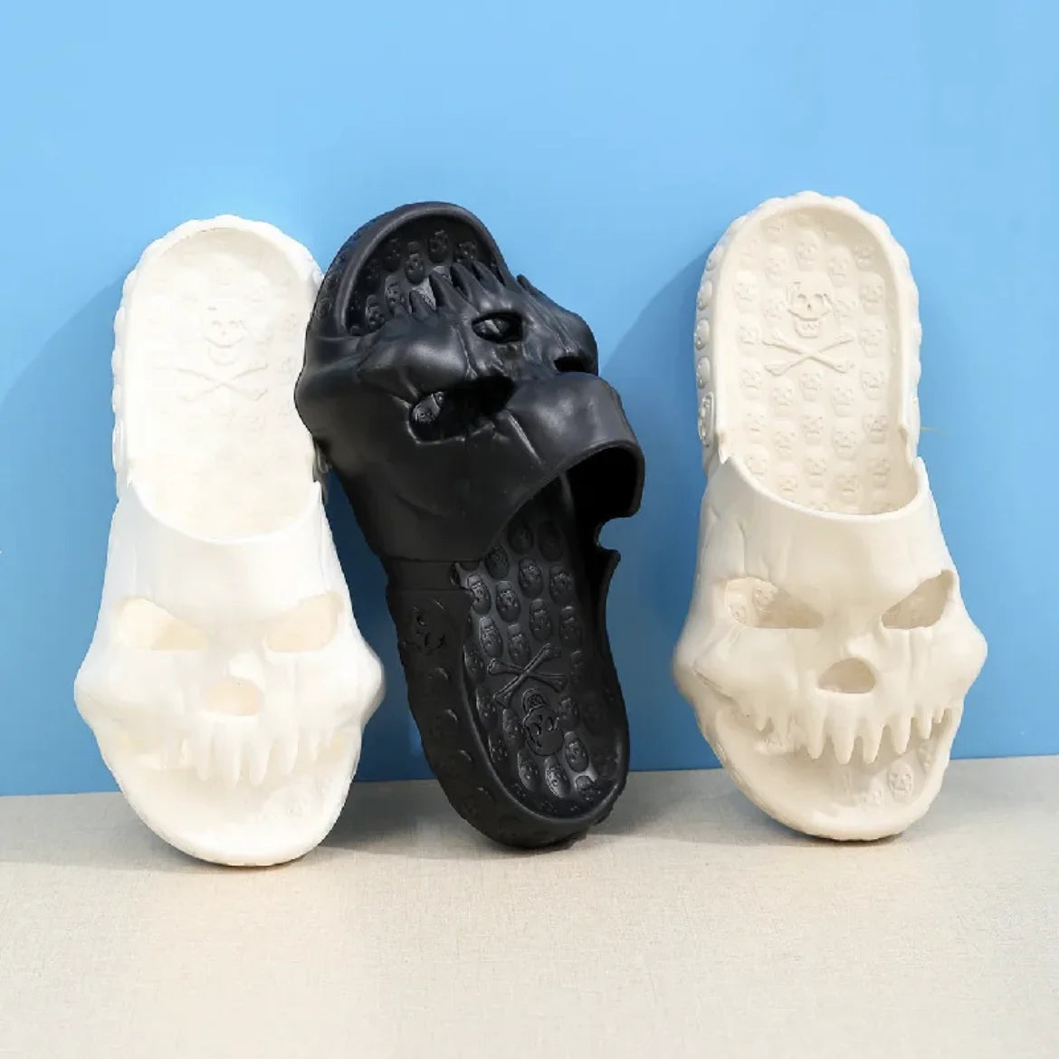 Halloween Personalized Skull Design Women Slippers Summer Outdoor Fun Slide Thick Sole Platform Beach Non-Slip Women Sandal