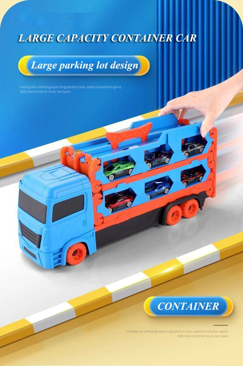 Large Car Transporter Truck with Folding Race Track & Alloy Cars