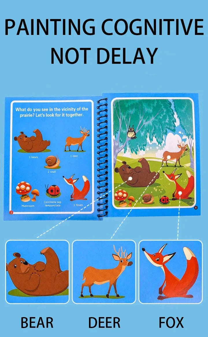 Magic Water Drawing Book with Reusable Coloring Pen for Kids Fun