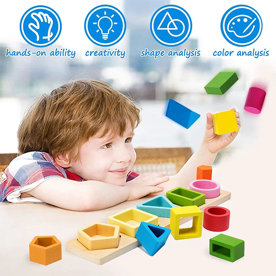 Montessori Wooden Shape Sorting and Stacking Educational Toy for Toddlers
