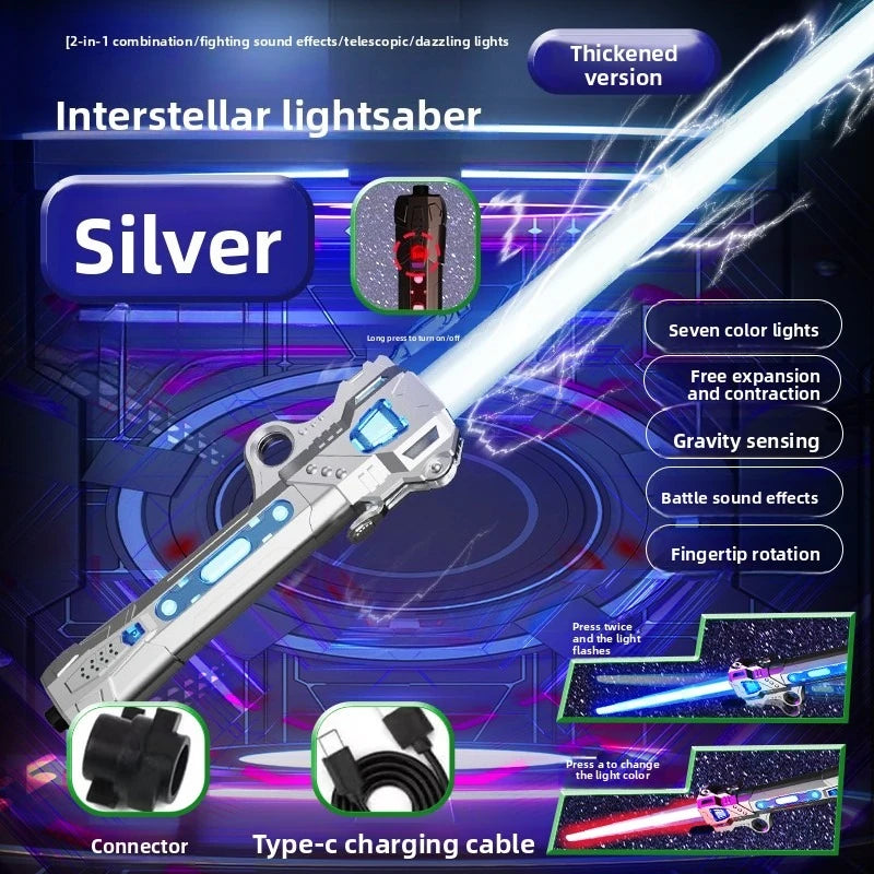 Children Colorful Glowing Sword Toys Telescopic Music Laser Sword 2-in-1 Rotating Decompression Toy Light Sword Kids Adult Toys