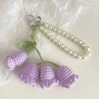 Elegant Floral Crochet Pearl Keychain Bluebell Bag Charm