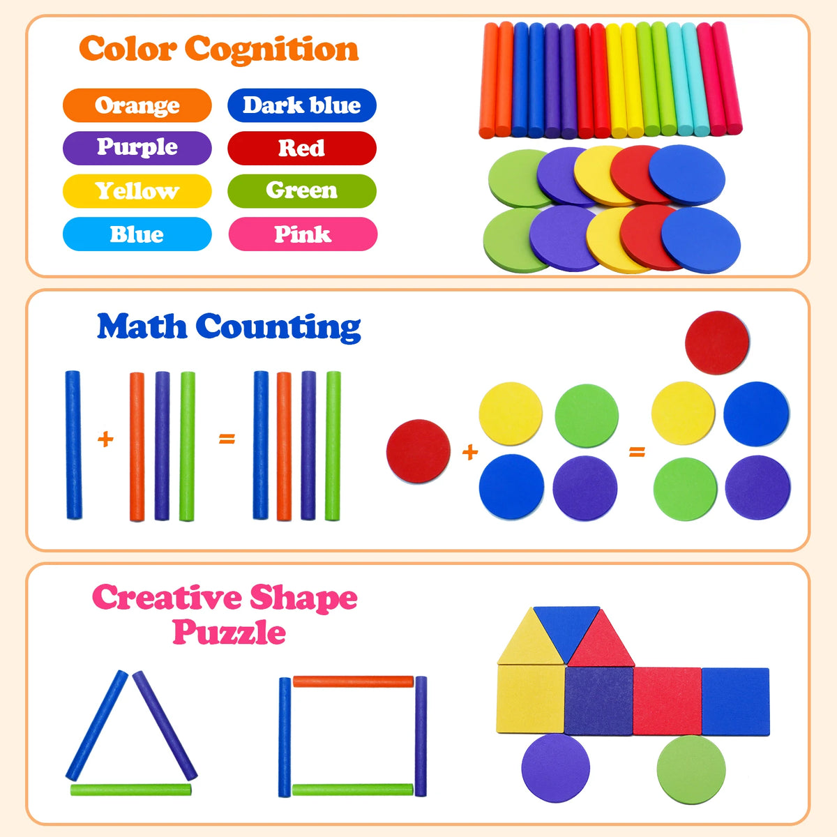 Montessori Wooden Color Sorting & Shape Matching Activity Toy