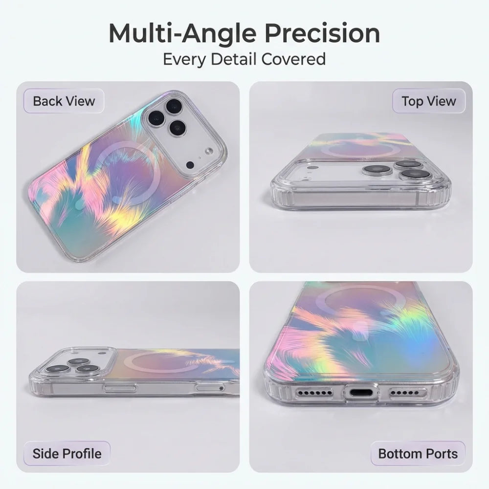 Colorful Feather Clear Magnetic Case For iPhone 18 17 16 15 14 13 12 ProMax For Magsafe Wireless Charge Hard PC Shockproof Cover