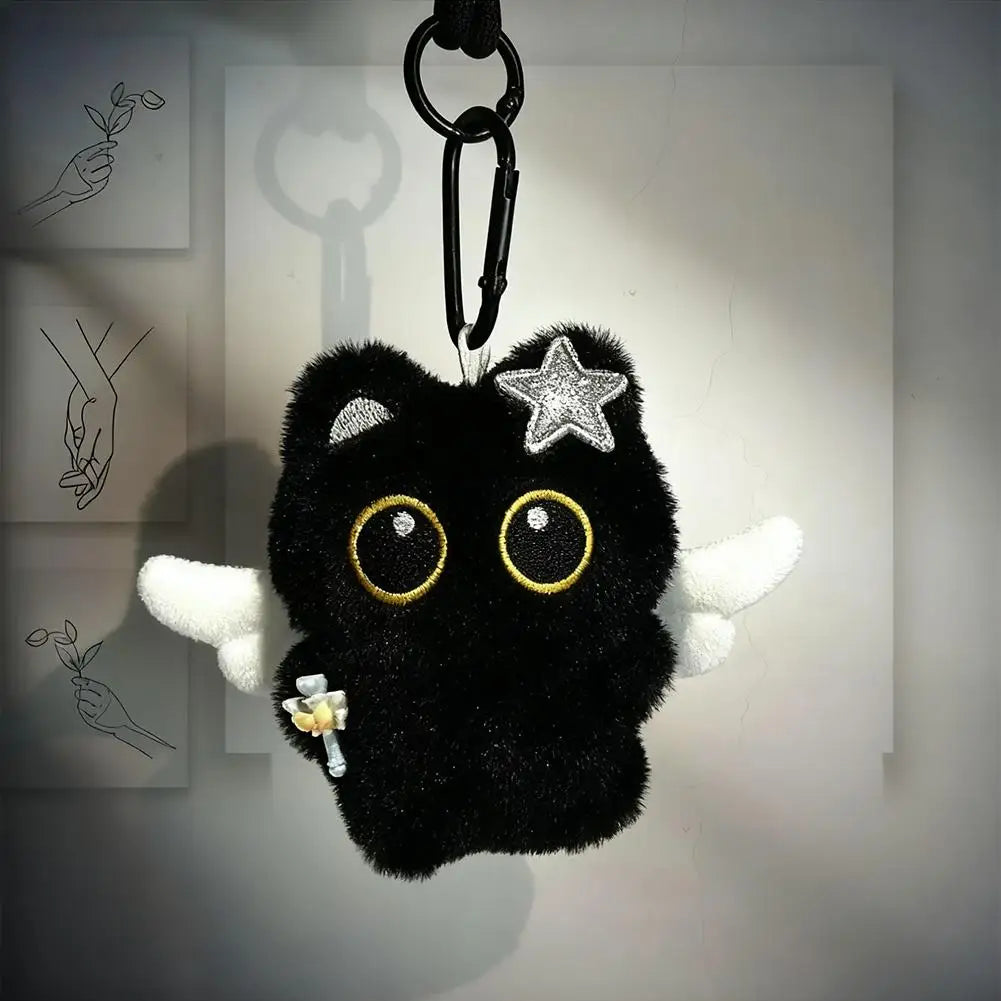 Cute Cartoon Black Cat Plush Keychain Kawaii Bag Charm