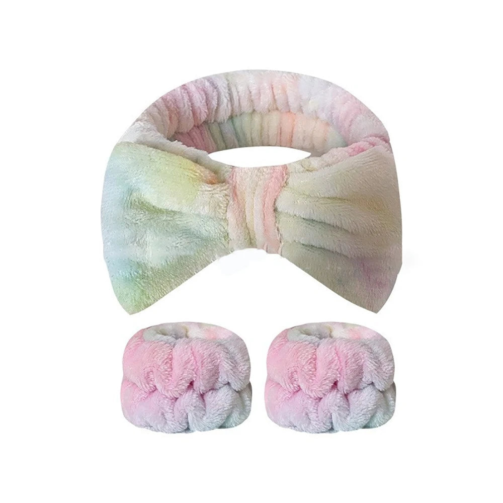 Coral Fleece Face Wash Headband & Absorbent Wristband Set