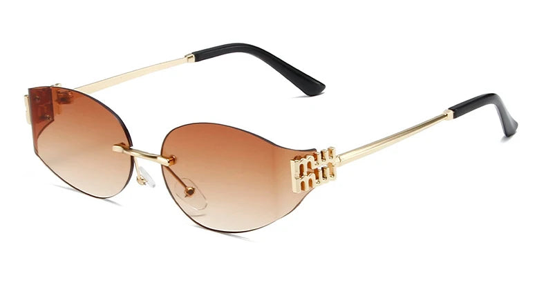 Rimless Oval Oversized Gradient UV400 Sunglasses for Women