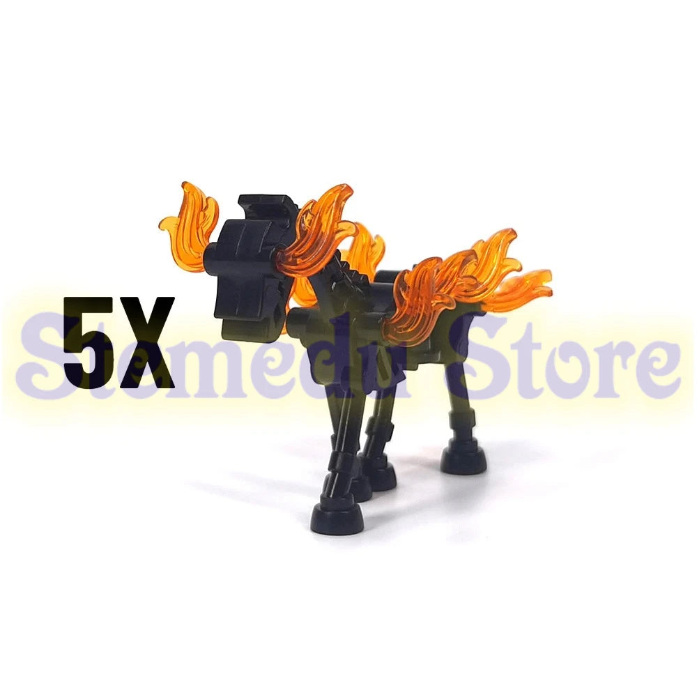 5PCS MOC Halloween Skeleton Army Mini Doll Ghost Building Block DIY Assembly Character Doll Horse Ornaments Figure Gift for Kids