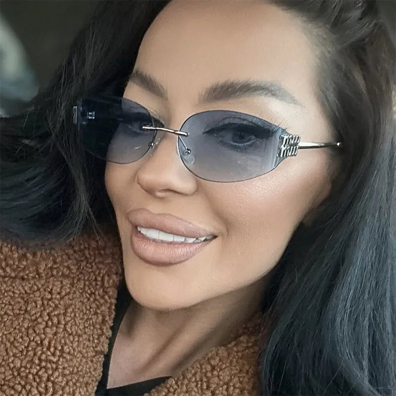 Rimless Oval Oversized Gradient UV400 Sunglasses for Women