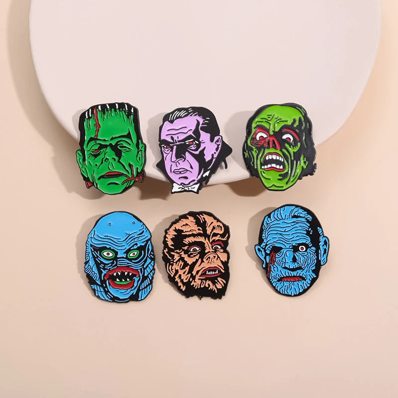 Halloween Horror Movie Collection Enamel Pin Thrilling Mask Film Figure Brooches Lapel Badge Punk Jewelry Gifts For Kids Friends