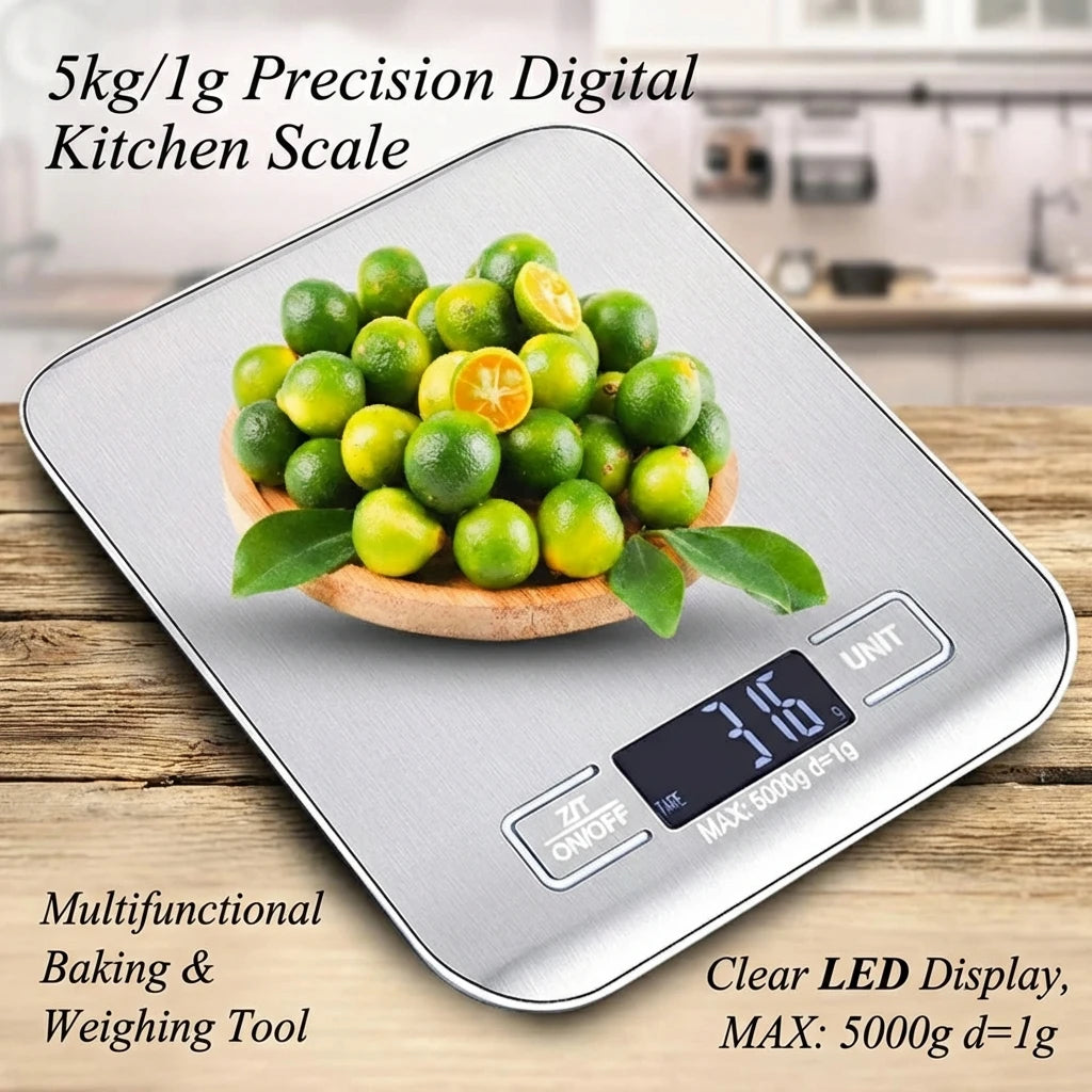 Digital Kitchen Scale – Stainless Steel Food Weighing Scale with LED Display